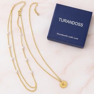 Gold Initial Necklace with Pearls